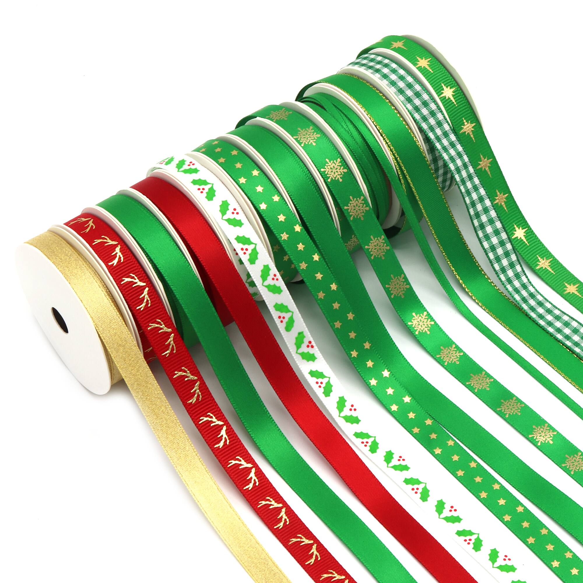 Gwen Studios 3/8" x 48yd. Green & Red Christmas Ribbon For Gifts & Crafts, 24ct.
